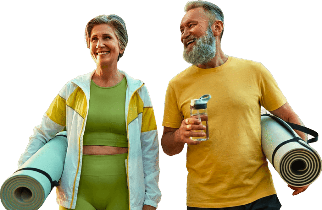 Elderly Couple Carrying Yoga Mats for Active Independent Living Community