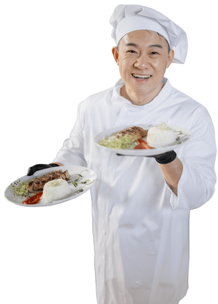 Chef Serving Prepared Meals for Residents in Independent Living Community Chef Serving Prepared Meals for Residents in Independent Living Community